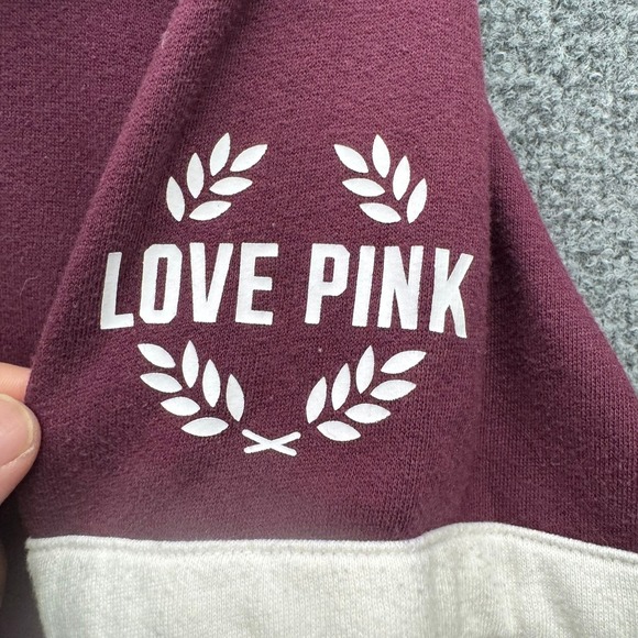 PINK Victoria's Secret Full Zip Hoodie Women's L Burgundy Heathered Love Pink - Picture 3 of 12